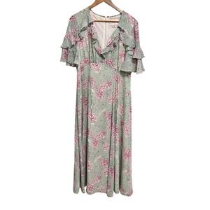 Gal‎ Meets Glam Collection Shelby Floral Ruffle Maxi Dress Sage Pink Size 14